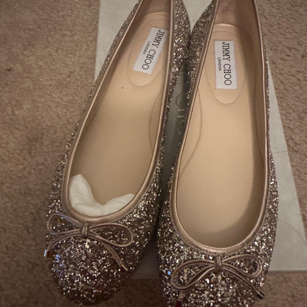No offer!  JIMMY CHOO Walsh Glitter Ballerina Flat Shoes Party Holidays ~ 37.5